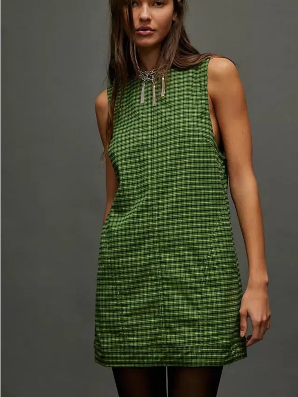 Free People Green Plaid Kai Menswear Mini  Jumper Dress